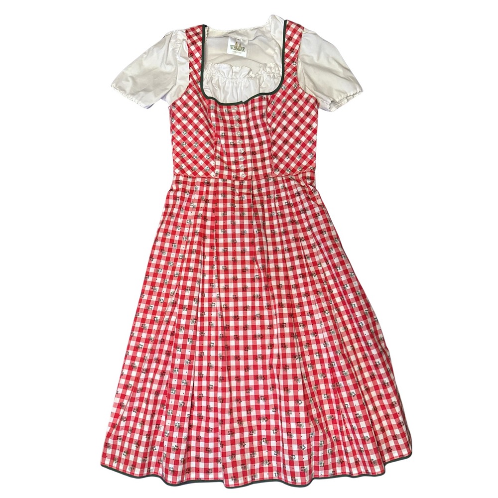 Wenger Austrian Style‎ Dirndl Dress Size 38 Red Gingham Bavarian Folk